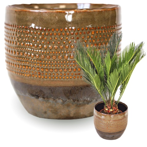 Osłonka na doniczkę ceramiczna brązowa szkliwiona