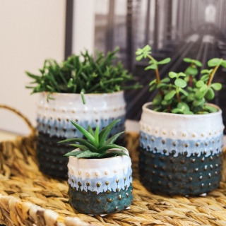 Osłonka na doniczkę ceramiczna wzór niebieska 11cm