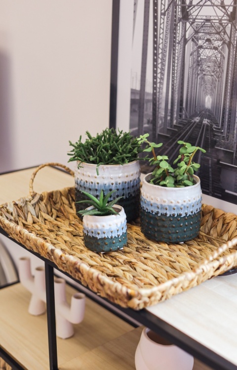 Osłonka na doniczkę ceramiczna wzór niebieska 11cm