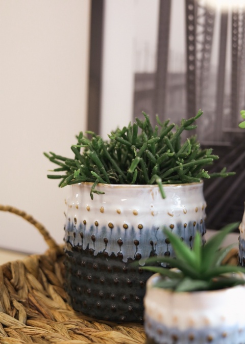 Osłonka na doniczkę ceramiczna wzór niebieska 11cm