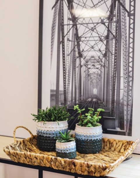 Osłonka na doniczkę ceramiczna wzór niebieska 11cm