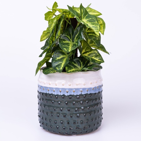 Osłonka na doniczkę ceramiczna wzór niebieska 11cm