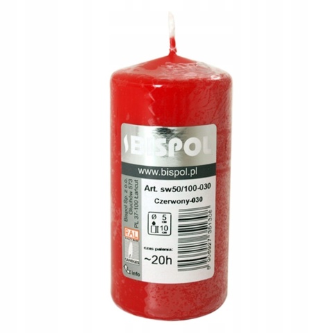 BISPOL ŚWIECA WALEC SW50/100-030 CZERWONA 1SZT