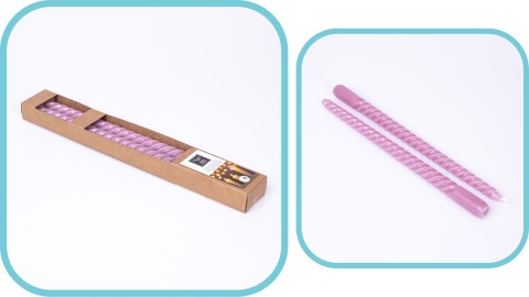 Długie świece stołowe zakręcone różowe 2-pak eco