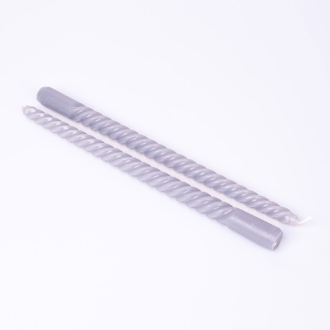 Długie świece stołowe zakręcone szare 2-pak eco