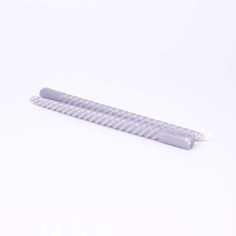 Długie świece stołowe zakręcone szare 2-pak eco