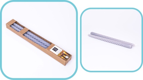 Długie świece stołowe zakręcone szare 2-pak eco