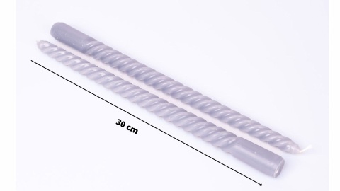 Długie świece stołowe zakręcone szare 2-pak eco