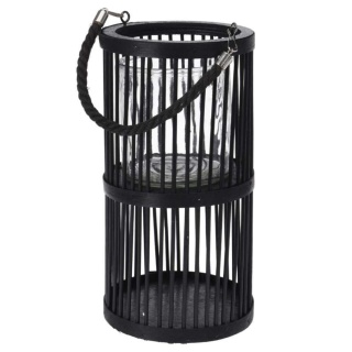 Lampion bambusowy na jutowym sznurku czarny 30cm