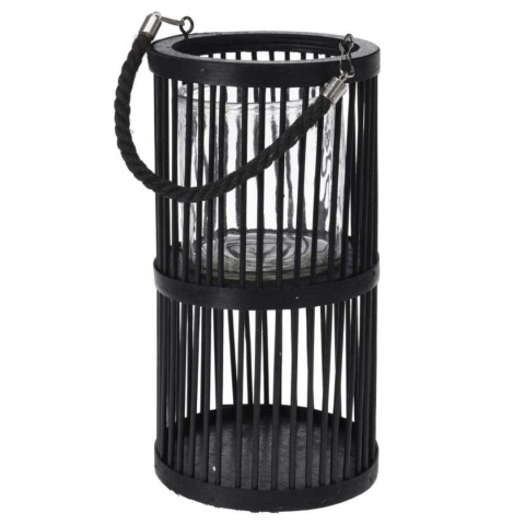 Lampion bambusowy na jutowym sznurku czarny 30cm