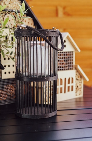 Lampion bambusowy na jutowym sznurku czarny 30cm