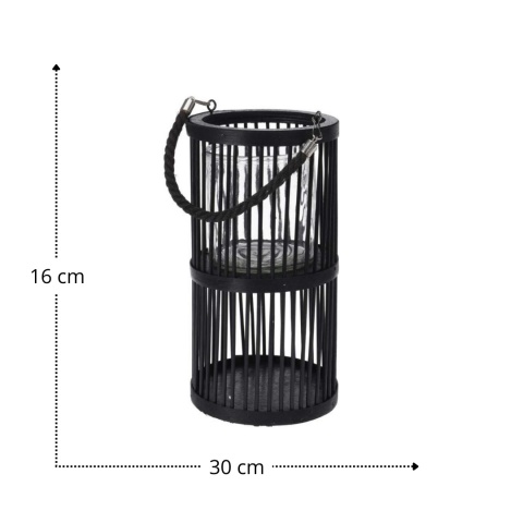 Lampion bambusowy na jutowym sznurku czarny 30cm