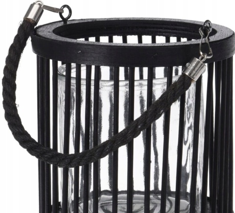 Lampion bambusowy na jutowym sznurku czarny 30cm