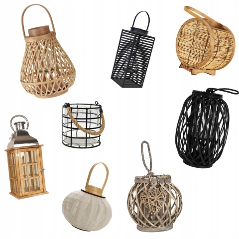 Lampion bambusowy na jutowym sznurku czarny 30cm