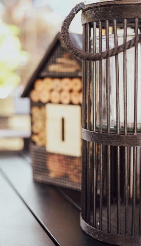 Lampion bambusowy na jutowym sznurku czarny 30cm