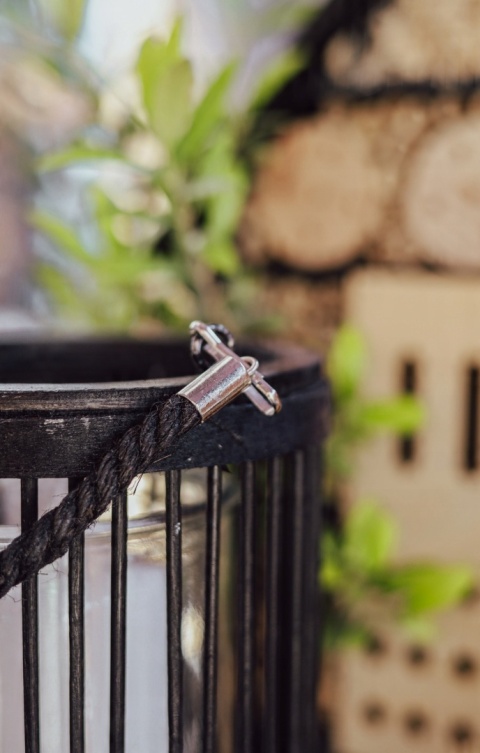 Lampion bambusowy na jutowym sznurku czarny 30cm