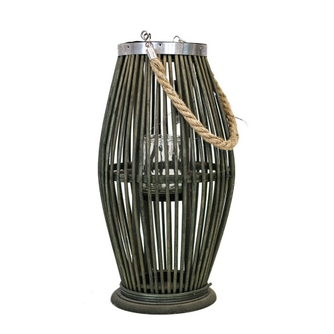 Lampion bambusowy zielony 21x38cm BOHO