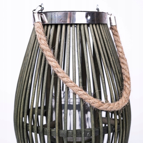 Lampion bambusowy zielony 21x38cm BOHO