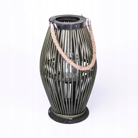 Lampion bambusowy zielony 21x38cm BOHO