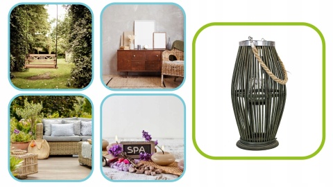 Lampion bambusowy zielony 21x38cm BOHO