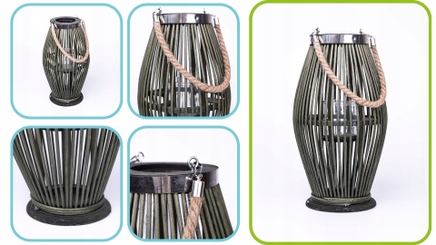 Lampion bambusowy zielony 21x38cm BOHO