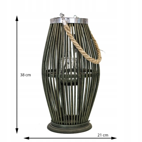 Lampion bambusowy zielony 21x38cm BOHO