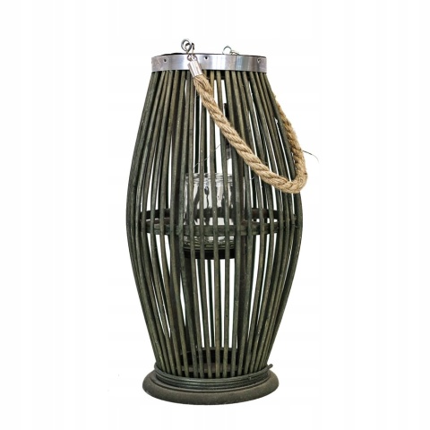Lampion bambusowy zielony 21x38cm BOHO