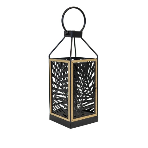 Lampion metalowy z motywem roślinnym 15x39cm czarn