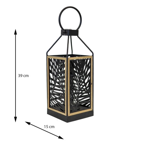 Lampion metalowy z motywem roślinnym 15x39cm czarn