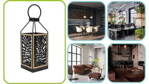 Lampion metalowy z motywem roślinnym 15x39cm czarn