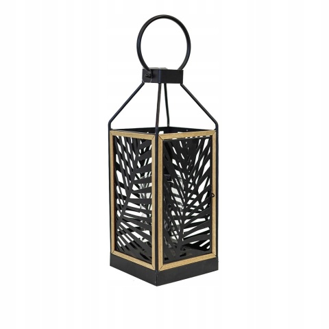 Lampion metalowy z motywem roślinnym 15x39cm czarn