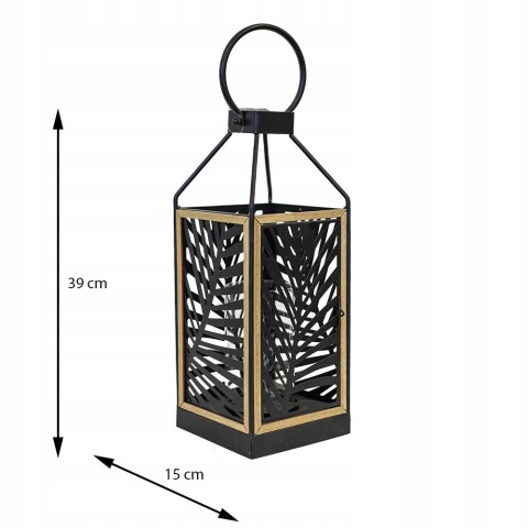 Lampion metalowy z motywem roślinnym 15x39cm czarn