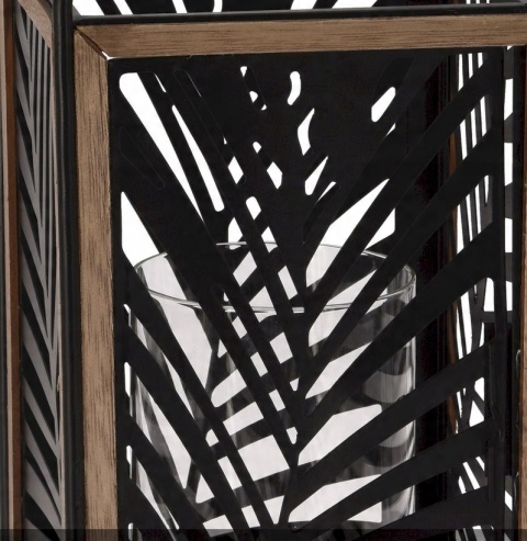 Lampion metalowy z motywem roślinnym 15x39cm czarn