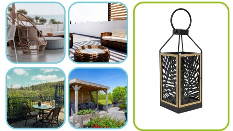 Lampion metalowy z motywem roślinnym 15x39cm czarn