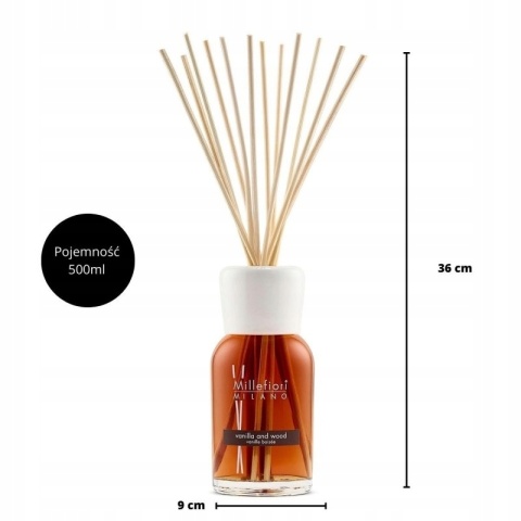 MM MILLEFIORI MILANO - Pałeczki zapachowe 500 ml VANILLA & WOOD