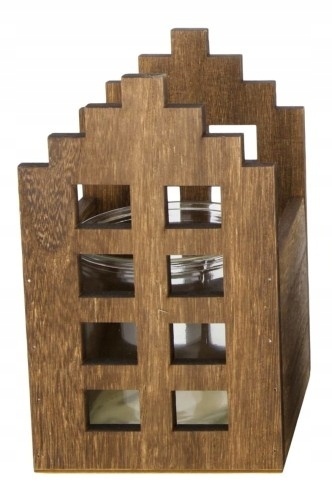 Tealight holder paulownia wood with glass 12x12x19.5cm A/3