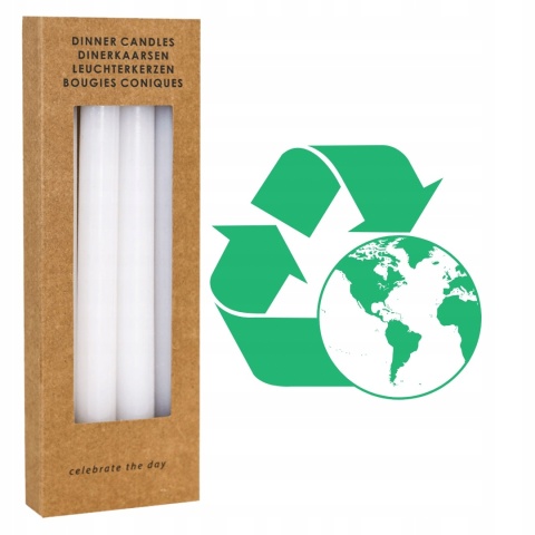 Długie świece stołowe gładkie białe 4-pak eco