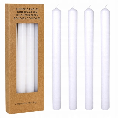 Długie świece stołowe gładkie białe 4-pak eco