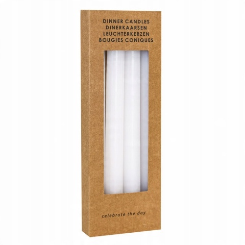 Długie świece stołowe gładkie białe 4-pak eco