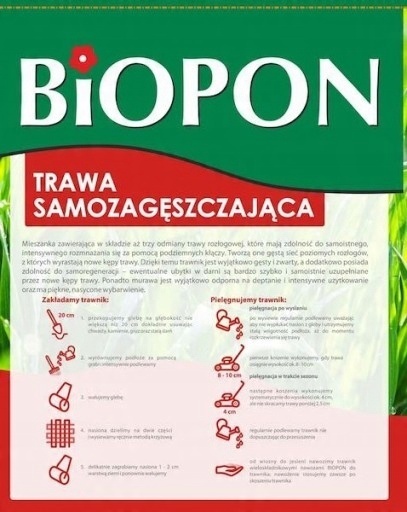 BIOPON TRAWA SAMOZAGĘSZCZAJĄCA 0,3KG - MIESZANKA KWALIFIKOWANA BIOPON TRAWA SAMOZAGĘSZCZAJĄCA 0,3KG - MIESZANKA KWALIFIKOWANA