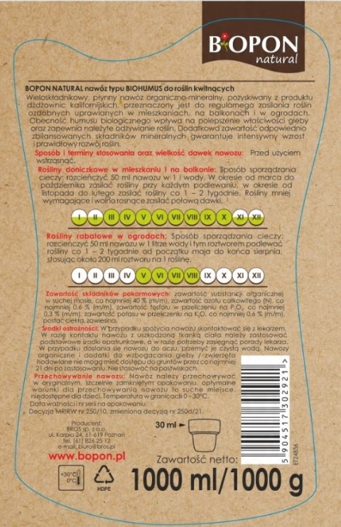BOPON NATURAL - NAWÓZ TYPU BIOHUMUS DO ROŚLIN KWITNĄCYCH PŁYN 1L BOPON NATURAL - NAWÓZ TYPU BIOHUMUS DO ROŚLIN KWITNĄCYCH PŁYN 1L