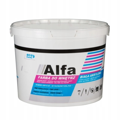 ALFA ECO FRIENDLY FARBA akrylowa do ścian i sufitów BIAŁA 9L
