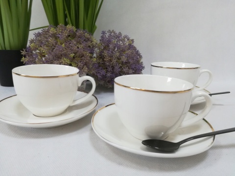 BELLA ZŁOTA LINIA FILIŻANKA 270 ML ZE SPODKIEM 15 CM PORCELANA KREMOWA W OPASCE NEW