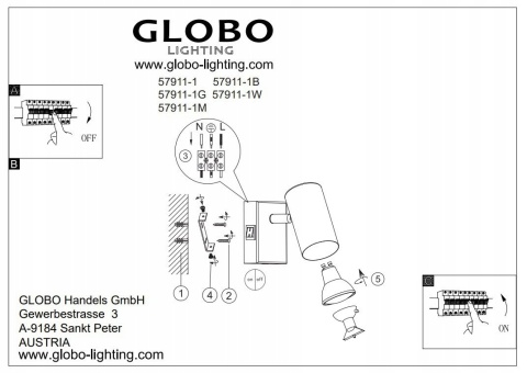 GLOBO KINKIET ROBBY 57911-1G