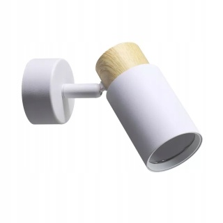 KINKIET CLARO BIAŁY 1X15W GU10 KLOSZ BIAŁY+DREWNIANY