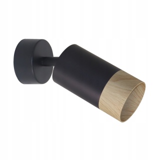 KINKIET CONTI CZARNY 1X15W GU10 KLOSZ CZARNY+DREWNIANY