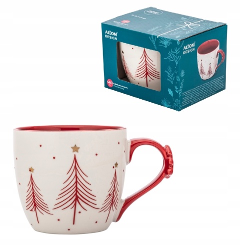 KUBEK CHOINKA CZERWONA NBC 460 ML Z DEKORACJĄ NA UCHU COLOR BOX