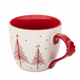 KUBEK CHOINKA CZERWONA NBC 460 ML Z DEKORACJĄ NA UCHU COLOR BOX