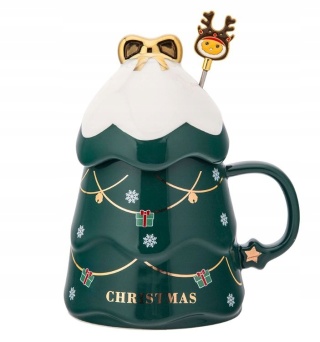 KUBEK CHOINKA ZIELONA NBC 500 ML Z POKRYWKĄ I MIESZADEŁKIEM COLOR BOX