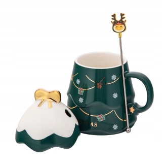 KUBEK CHOINKA ZIELONA NBC 500 ML Z POKRYWKĄ I MIESZADEŁKIEM COLOR BOX